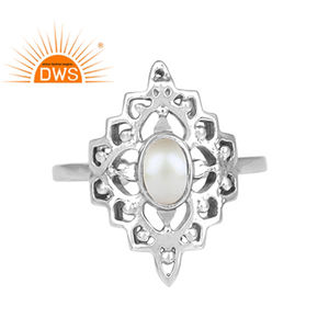 Bague antique en argent sterling avec cabochon et perle de style boho, fournisseur de bijoux oxydés, collection classique - Product Image 2