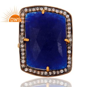 Anillo de cóctel Aventurina azul para mujer, joyería chapada en oro de 18k, venta al por mayor, Plata de Ley 925, proveedor de joyería - Product Image 2