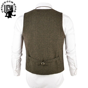 <b>Men's</b> Khaki Tweed <b>Vest</b> Wool Blend Slim Fit Suit Waistcoat for <b>Men</b> Custom Wholesale <b>Men's</b> <b>Grey</b> Waistcoat - Product Image 3