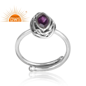Anillo ajustable de Plata de Ley 925 para mujer, conjunto de bisel de piedras preciosas de amatista Natural, anillos oxidados - Product Image 2