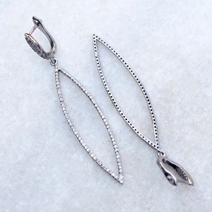 Pendientes colgantes hechos a mano con forma de marquesa, joyería de diseño de plata 925 oxidada de diamante de una línea, venta al por mayor - Product Image 5