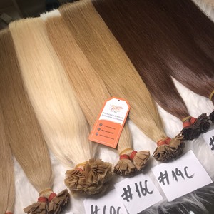 Venta al por mayor italiano Keratina Remy Extensiones de cabello Doble dibujado Punta plana Virgen Cabello humano Varios colores disponibles - Product Image 5