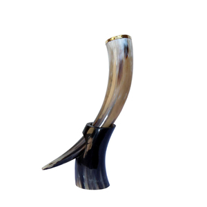 Corne à boire de whisky avec support de corne Corne à boire de Viking véritable meilleure qualité sculptée par Axiom Home Agate Accents - Product Image 2