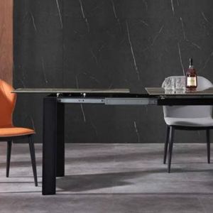 Table à manger rectangulaire pieds en métal noir sophistiqué contemporain extensible à une extrémité pliable pour hôtel appartement - Product Image 4