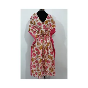 Высококачественные Шелковые Платья с цветочным принтом сари кафтан белого и розового цвета винтажные платья ручной работы в богемном стиле кафтан для девочек
