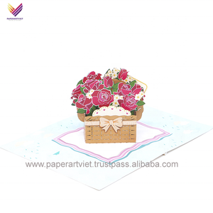 3D Pop up Basket of Roses Greeting <b>Cards</b> / Folk Art Easter Souvenir / Handmade Paper with Gold Stamping and High Quality - Product Image 4