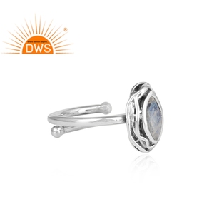 Rainbow Moonstone Gemstone <b>Ring</b> Wrapped Design 925 <b>Sterling</b> Oxidized <b>Adjustable</b> Nanette Shape <b>Silver</b> <b>Ring</b> Jewelry Wholesale - Product Image 3