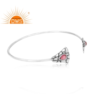 Handmade Texture Indian Sterling <b>Silver</b> Pink Tourmaline Gemstone <b>Cuff</b> <b>Bracelet</b> Jewelry Wholesale Vintage Collection - Product Image 2