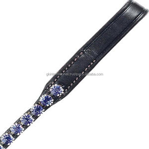 Bracelet noir à sourcils en cuir pour cheval, avec perles bleues et chaîne métallique décorative en cristal clair, cousu, entièrement durable, 2 m - Product Image 1