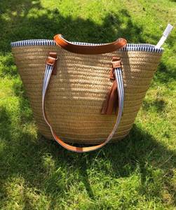 Cesta de mercado francesa moderna/cesta marroquí/bolsa de mercado de paja natural forrada/bolsa de compras - Product Image 1