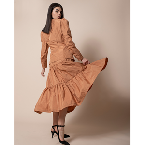 SM Falda larga de tafetán 100% de la mejor calidad italiana con cintura elástica y tres volantes fruncidos. Para fiestas - Product Image 5