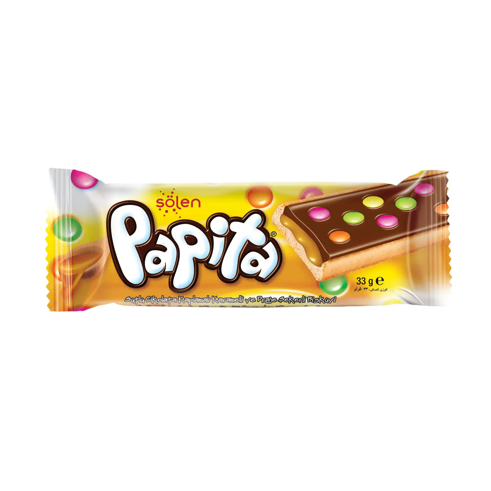 SOLEN PAPITA MILK CHOCOLATE COATED CARAMEL BISCUIT 33G