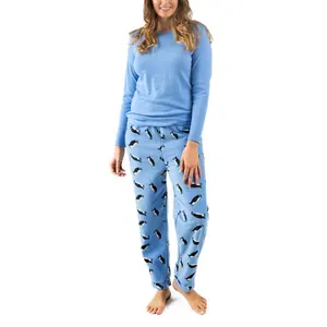 Pijama de punto de alta calidad para mujer, ropa de dormir con estampado de manga larga, para invierno, 100%