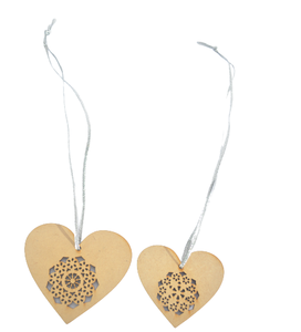 WOOD HANGING ORNAMENT HEART WITH SNOWFLAKE DESIGN HIGH QUALITY CHRISTMAS DECORATION WITH HANGING ROPE - Product Image 1