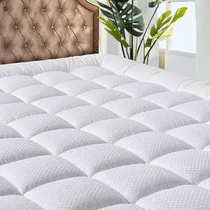 Quilted Fitted Queen Mattress Pad Cooling Breathable Fluffy Soft Mattress Pad Stretches Up To 21 Inch Deep Mattress Topper