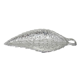 Hôtel Restaurants Traiteur Alimentaire Salade et Fruits Argent Plaqué Finition Forme De Feuille Plateau En Métal Pour La Fête De Mariage Table - Product Image 1