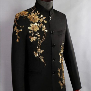 DAZZLING & STYLISH INDO-WESTERN--BLACK--SHERWANI with <b>Pant</b> WITH BEAUTIFUL ZARDOZI Embroidery for Party & WEDDING Dress @ 2022 - Product Image 1