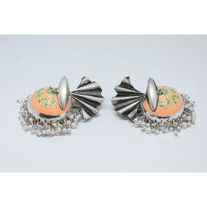 meenakari <b>brass</b> silver look alike fashionable <b>jewellery</b> 2025 trending stud jhumka hoop earing for girls and women - Product Image 2