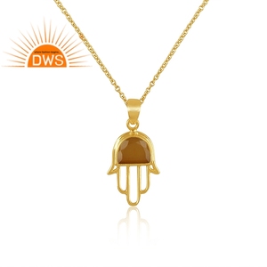 Colgante collar con chapado en oro y plata de ley para mujer, joyería con piedras preciosas de Calcedonia amarilla - Product Image 2