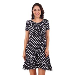 Robe de soirée moderne en crêpe tissée, décontractée, à pois, à la taille naturelle, élégante et basique - Product Image 4