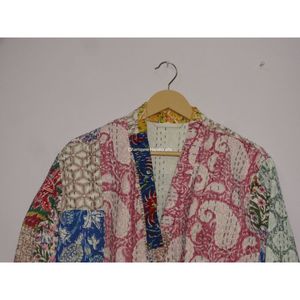 Albornoz largo de algodón para mujer, ropa de trabajo multicolor, Maxi, estampado hecho a mano, chaqueta étnica Kantha tejida para invierno, venta al por mayor - Product Image 6