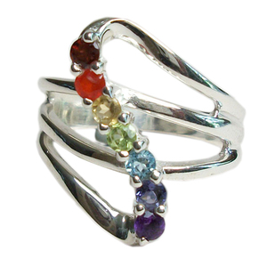 Multi Gemstone Silver <b>Ring</b> - Product Image 1
