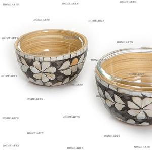 Bol à dessert en bois et en verre le plus récent avec vadrouille travail forme ronde bol de chocolats de taille personnalisée en inde - Product Image 4