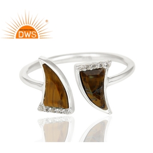 Anillo de piedras preciosas de ojo de tigre de circonia cúbica, proveedor de joyería, plata fina 925, sortija apilable - Product Image 2