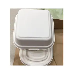 100% Compostable Clamshell Take Out Food Containers Natural Disposable Bagasse, Eco-Friendly Biodegradable Made of Sugar Cane