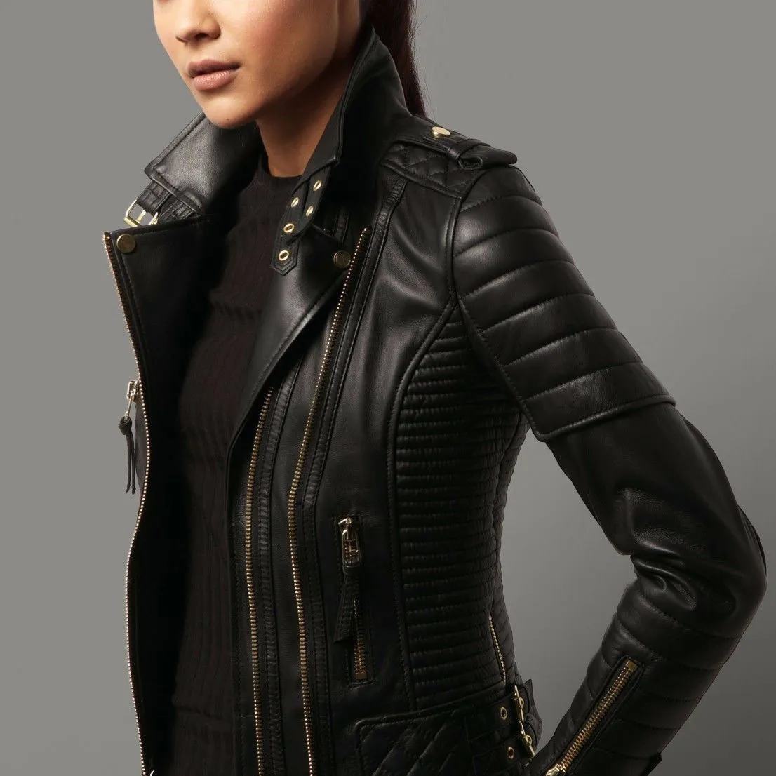 2024 women leather jacket wholesale manufacturer ladies pu leather jacket for women