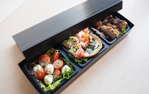 Hình Chữ Nhật Màu Đen Bento hộp 3 khoang đưa ra thực phẩm <span class=keywords><strong>container</strong></span> giao hàng để đi Sushi nhà hàng lưu trữ hộp & Thùng giấy - Product Image 2