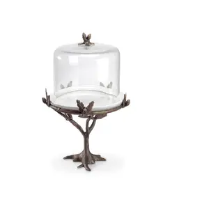 Bird Design Metal & Glass Antique Cake Stand Gray Color Decoration Luxury Fancy Cake Stand