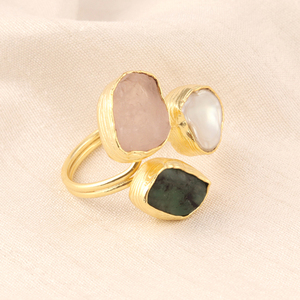 Anillo de plata de primera ley y piedra de cuarzo rosa para mujer, sortija ajustable, plata esterlina, Circonia cúbica, zirconia, circonita, zirconita, zirconita, piedra natural, color blanco - Product Image 1