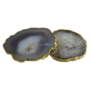 Multiple Colorful Agate <b>Coaster</b> <b>and</b> Pads With <b>Gold</b> Rim Semi-Precious Stone for Home Decoration <b>Coasters</b> Set - Product Image 3