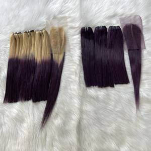 Vente en gros d'extensions de cheveux humains vietnamiens Super Double os droit pour les faisceaux épais alignés de cuticules violettes blondes ombrées - Product Image 2