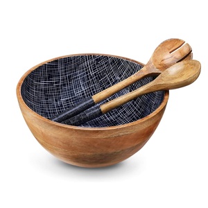 Bols à salade ovales en bois, plateau de Table rond en bois de manga, vente en gros avec un ensemble de serveur - Product Image 3