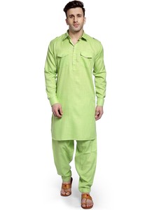 Solid Dark <b>Green</b> <b>Silk</b> Cotton Men's Shalwar Kameez Double Chest Pockets Knee Length High Quality Comfortable Fully Stitched Ready - Product Image 3