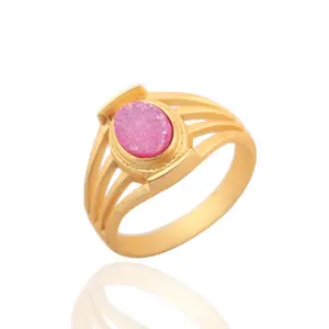 Glamorous look ovalado Rosa azúcar druzy anillo de compromiso de lujo chapado en oro opaco conjunto de collar anillo de diseñador Anillos de Compromiso de promesa - Product Image 1