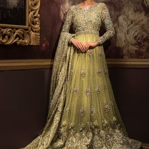 LEHENGCHAOLI de Seda Satén para Novia, Estilo 2021, Hermoso y Moderno, Largo hasta el Suelo, con Cuentas de Cristal y Pedrería, para Boda - Product Image 1