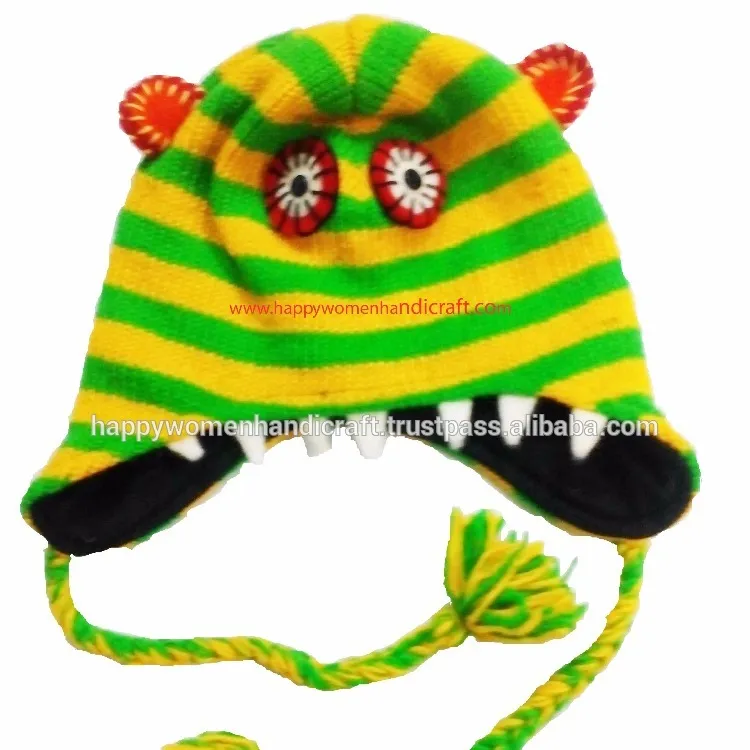 Sombrero de lana con diseño Animal para niños, gorro de lana con estampado Animal, 100% lana orgánica, Unisex, 100% lana