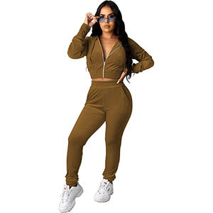 Set da <span class=keywords><strong>donna</strong></span> a due pezzi Top corto a maniche lunghe e pantaloni da Jogger a vita alta abbigliamento Casual comoda tuta da ginnastica da salotto - Product Image 5