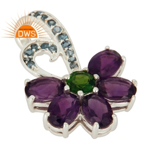 Chrome Diopside Améthyste Pendentif Pierres Précieuses Bijoux 925 Argent Fleur Conception Pendentif Pour Femmes Fournisseur Dainty Collection - Product Image 2