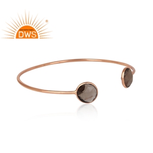Designer <b>Rose</b> <b>Gold</b> Plated Silver 925 Girls Cuff <b>Bangle</b> Jewelry Smoky Quartz Gemstone <b>Bangle</b> Wholesale Classic Collectionc - Product Image 2