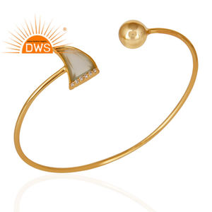 Chalcedony Zircon Set <b>Bracelet</b> Wholesale Horn Design Indian Gold Plated Sterling <b>Silver</b> <b>Cuff</b> <b>Bracelet</b> Jewelry - Product Image 1