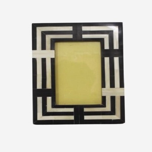 Indian High Quality Handcrafted Resin Photo <b>Frame</b> <b>Black</b> White Wood Bone Inlay with Metal Accents for Decorative Usage - Product Image 3