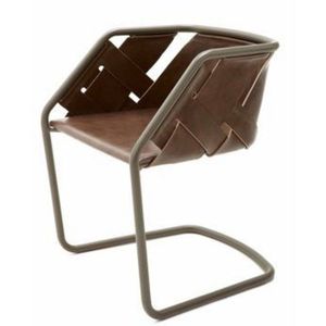 Silla de Comedor Ajustable de Hierro Industrial y Cuero Genuino, Diseño Rústico Antiguo, Muebles para el Hogar, Hotel y Cocina - Product Image 1