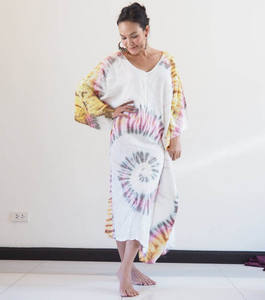 Trendy Fashionable Women Wear India Hand Made Tie Dye Long Summer And Beach Cover Up V Neck Kaftan - Product Image 5