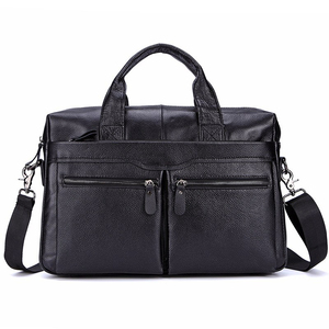 Grand sac messager pour ordinateur portable en cuir véritable de 14 pouces, noir, sac à bandoulière pour homme, sac de voyage d'affaires, PK - Product Image 4