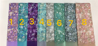 Kain Brokat S2341 Motif Bunga Segar Multi-warna Bordir Payet Ganda Warna Hijau Mint Kain Brokat Bordir
