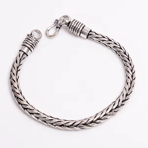 Paling Menuntut Vintage 925 Sterling Silver Hitam Teroksidasi Desainer Pria Perhiasan Antik Buatan Tangan Gelang Rantai Gelang 8 "SKBG-38